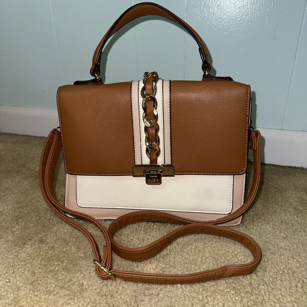 Brown and Cream Handbag with Chain Detail - Aldo